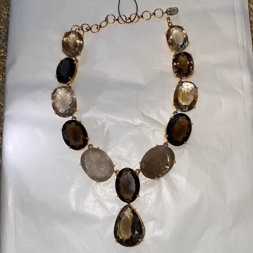 Bounkit Rutilated Quartz & Smoky Quartz Collar Necklace - Signed